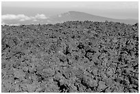 Aa lava field on Mauna Loa and Puu Waawaa summit. Hawaii Volcanoes National Park, Hawaii, USA. (black and white)