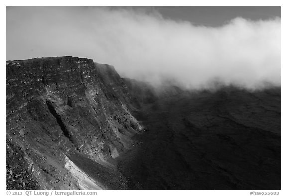 Approaching clouds from Mauna Loa summit. Hawaii Volcanoes National Park (black and white)