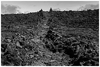 Well marked portion of Mauna Loa summit trail. Hawaii Volcanoes National Park, Hawaii, USA. (black and white)
