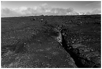 Lava fissure, Mauna Loa North Pit. Hawaii Volcanoes National Park, Hawaii, USA. (black and white)