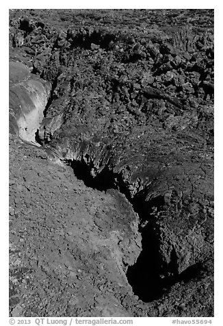 Colorful lava fissure, Mauna Loa. Hawaii Volcanoes National Park (black and white)