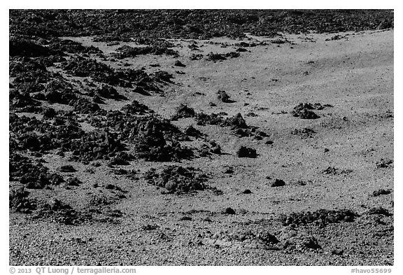 Olivine slopes and black aa lava. Hawaii Volcanoes National Park (black and white)