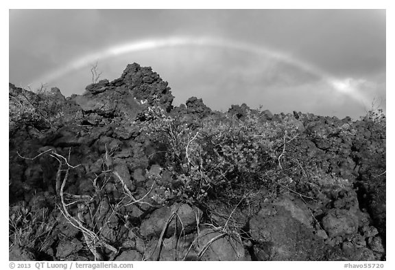 Rainbow over Kau desert. Hawaii Volcanoes National Park (black and white)