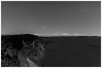 Mauna Loa summit cliffs, Mokuaweoweo crater moonlit at night. Hawaii Volcanoes National Park ( black and white)