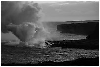 Coastline with ocean entry from delta. Hawaii Volcanoes National Park ( black and white)