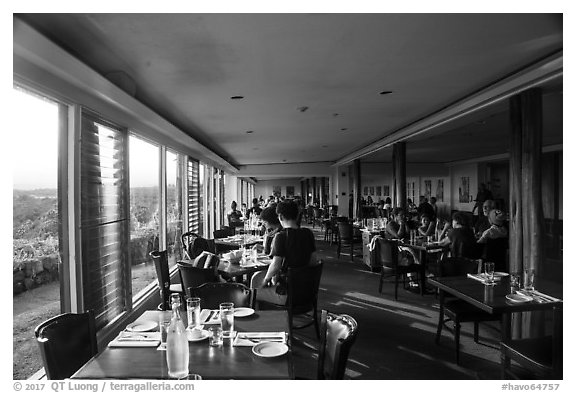 Dining room, Volcano House. Hawaii Volcanoes National Park (black and white)