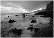 Surf and rocks, Siu Point, Tau Island. National Park of American Samoa (black and white)