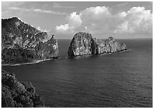 Pola Island and Vaiava Strait, early morning, Tutuila Island. National Park of American Samoa ( black and white)