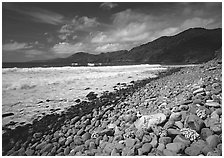 Beached coral heads and Vatia Bay, mid-day, Tutuila Island. National Park of American Samoa (black and white)