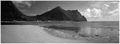 Sandy beach, Tutuila Island. National Park of American Samoa (Panoramic black and white)