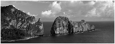 Vaiava Strait and Pola Island, Tutuila. National Park of American Samoa (Panoramic black and white)