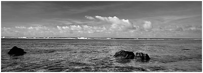 Reefs and tropical waters, Ofu Island. National Park of American Samoa (Panoramic black and white)