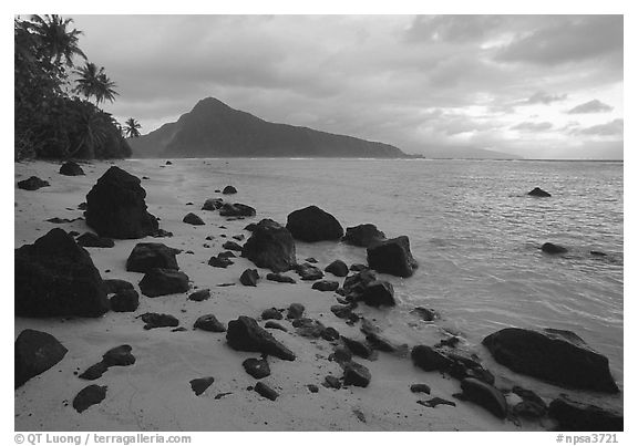 Balsalt boulders on South Beach, Ofu Island. National Park of American Samoa (black and white)