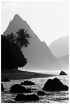 Sunuitao Peak from South Beach, early morning, Ofu Island. National Park of American Samoa ( black and white)