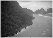 Aerial view of the South shore of Ofu Island. National Park of American Samoa ( black and white)