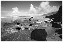 Black boulders and Siu Point coastline, Tau Island. National Park of American Samoa (black and white)
