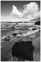 Coastline and boulders, Siu Point, morning, Tau Island. National Park of American Samoa (black and white)