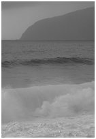 Turquoise waters in surf, Tau Island. National Park of American Samoa (black and white)
