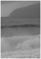 Turquoise waters in surf and Mataalaosagamai sea cliffs, Tau Island. National Park of American Samoa ( black and white)