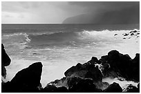 Boulders, crashing waves, and wild coastline, Siu Point, Tau Island. National Park of American Samoa ( black and white)