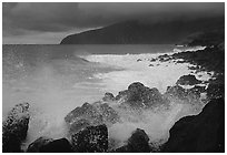 High sea cliffs of Mataalaosagamai ridge, among the tallest in the world, from Siu Point, Tau Island. National Park of American Samoa ( black and white)