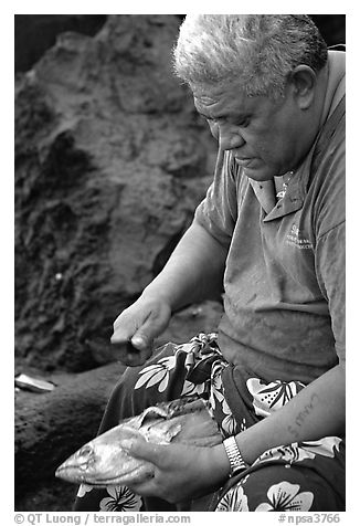 Elder Samoan subsistence fisherman, Tau Island. National Park of American Samoa (black and white)