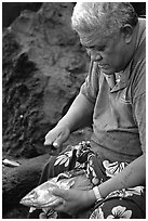 Elder Samoan subsistence fisherman, Tau Island. National Park of American Samoa (black and white)