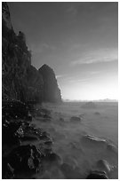 Tall seacliffs, Pola island,  Tutuila. National Park of American Samoa (black and white)