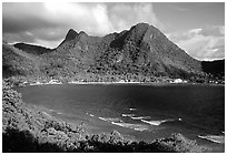 Vatia Bay and village, early morning, Tutuila Island. National Park of American Samoa (black and white)