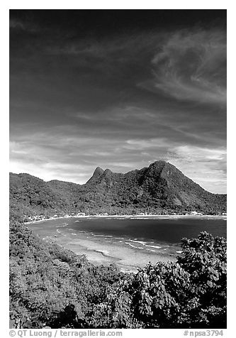 Vatia Bay and village, Tutuila Island. National Park of American Samoa (black and white)