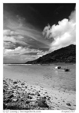 Fishing boat in Vatia Bay, Tutuila Island. National Park of American Samoa