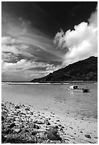 Fishing boat in Vatia Bay, Tutuila Island. National Park of American Samoa ( black and white)