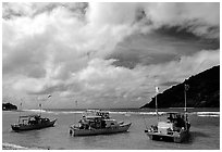 Fishing boats in Vatia Bay. Tutuila, American Samoa ( black and white)