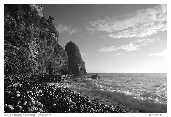 Pola Island cliffs, early morning, Tutuila Island. National Park of American Samoa (black and white)