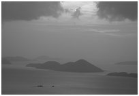 Sunset over small islands. Virgin Islands National Park, US Virgin Islands. (black and white)