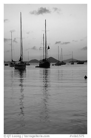 Sailboats in Cruz Bay harbor at sunset. Virgin Islands National Park, US Virgin Islands.