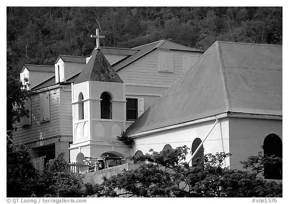 Moravian church, Coral Bay. Saint John, US Virgin Islands (black and white)