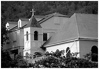 Moravian church. Virgin Islands National Park, US Virgin Islands. (black and white)