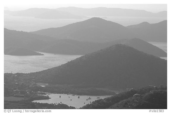 Coral Bay and hills. Virgin Islands National Park (black and white)