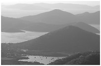 Coral Bay and hills. Virgin Islands National Park, US Virgin Islands. (black and white)