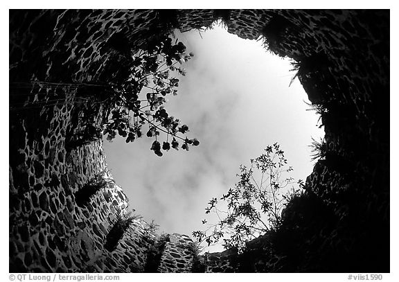 Sky through the top of old sugar mill. Virgin Islands National Park, US Virgin Islands.