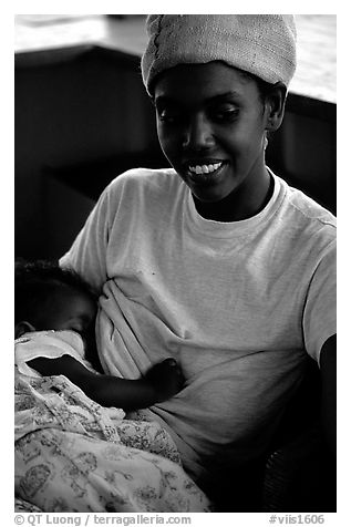 Native woman and kids. Saint John, US Virgin Islands (black and white)