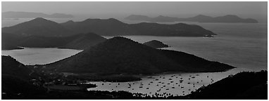 Coral Bay and harbor seen from above. Virgin Islands National Park (Panoramic black and white)