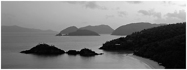 Trunk Bay at sunrise. Virgin Islands National Park (Panoramic black and white)