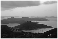 Coral Harbor seen from Centerline Road, sunrise. Virgin Islands National Park ( black and white)