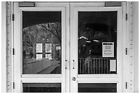 Palm trees, Visitor Center window reflexion. Virgin Islands National Park ( black and white)