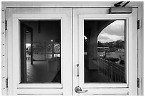 National Park Service harbor, Visitor Center window reflexion. Virgin Islands National Park ( black and white)