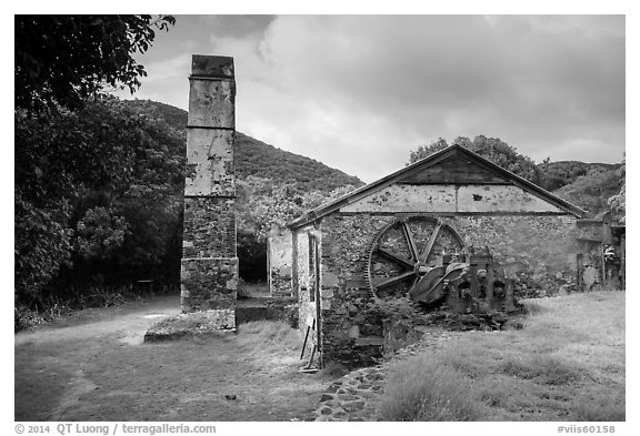 Reef Bay sugar factory ruins. Virgin Islands National Park (black and white)