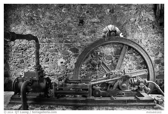 Steam engine, Reef Bay sugar factory. Virgin Islands National Park (black and white)