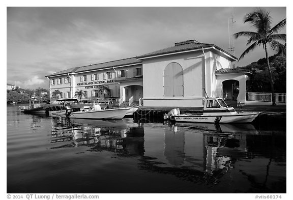 Visitor center. Virgin Islands National Park (black and white)